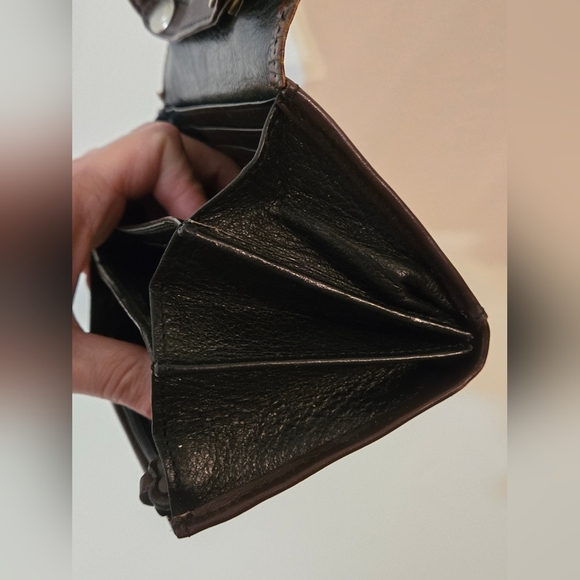 Brighton Crossbody Wallet In Black Leather With Brown Crocodile Embossed Design - Picture 16 of 17